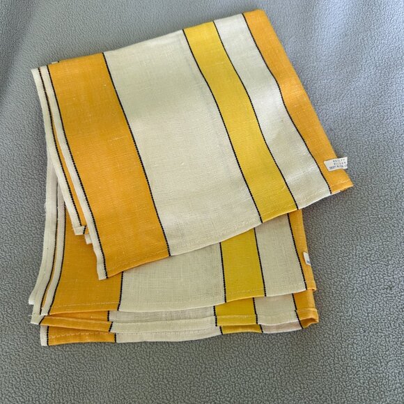 Vintage Linen Tea Hand Towels Yellow Striped New Old Stock Set of 2 - Picture 1 of 8